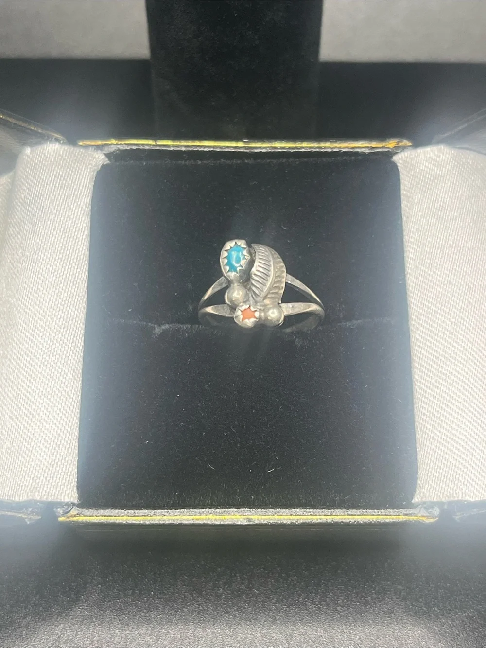 Vintage Sterling Silver Turquoise Coral Southwestern Ring Size 4